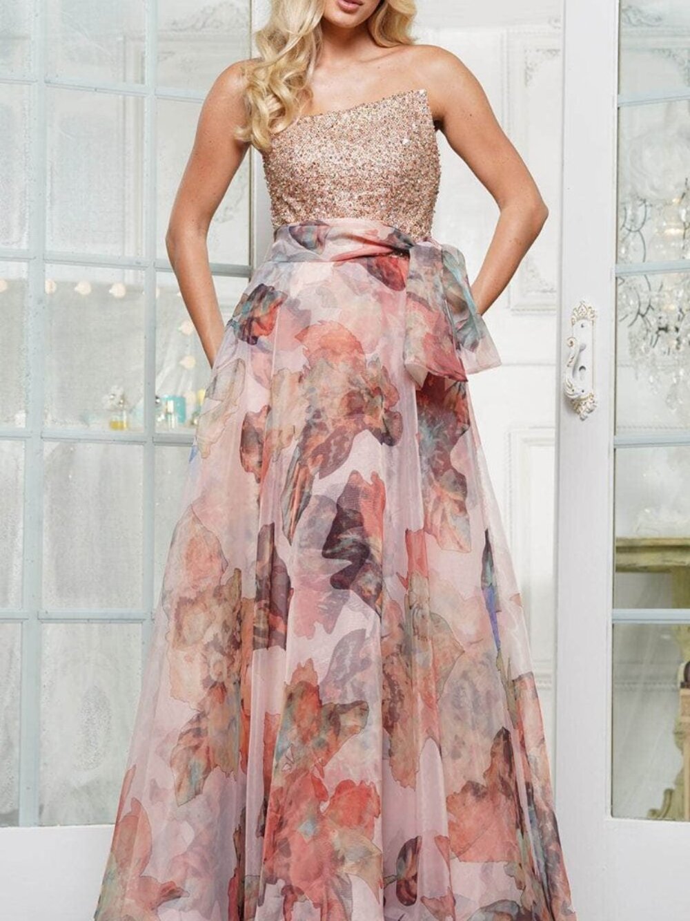 NWT Rina Di Montella RD3213 Prom Asymmetrical Neckline Gown Mauve Size 8